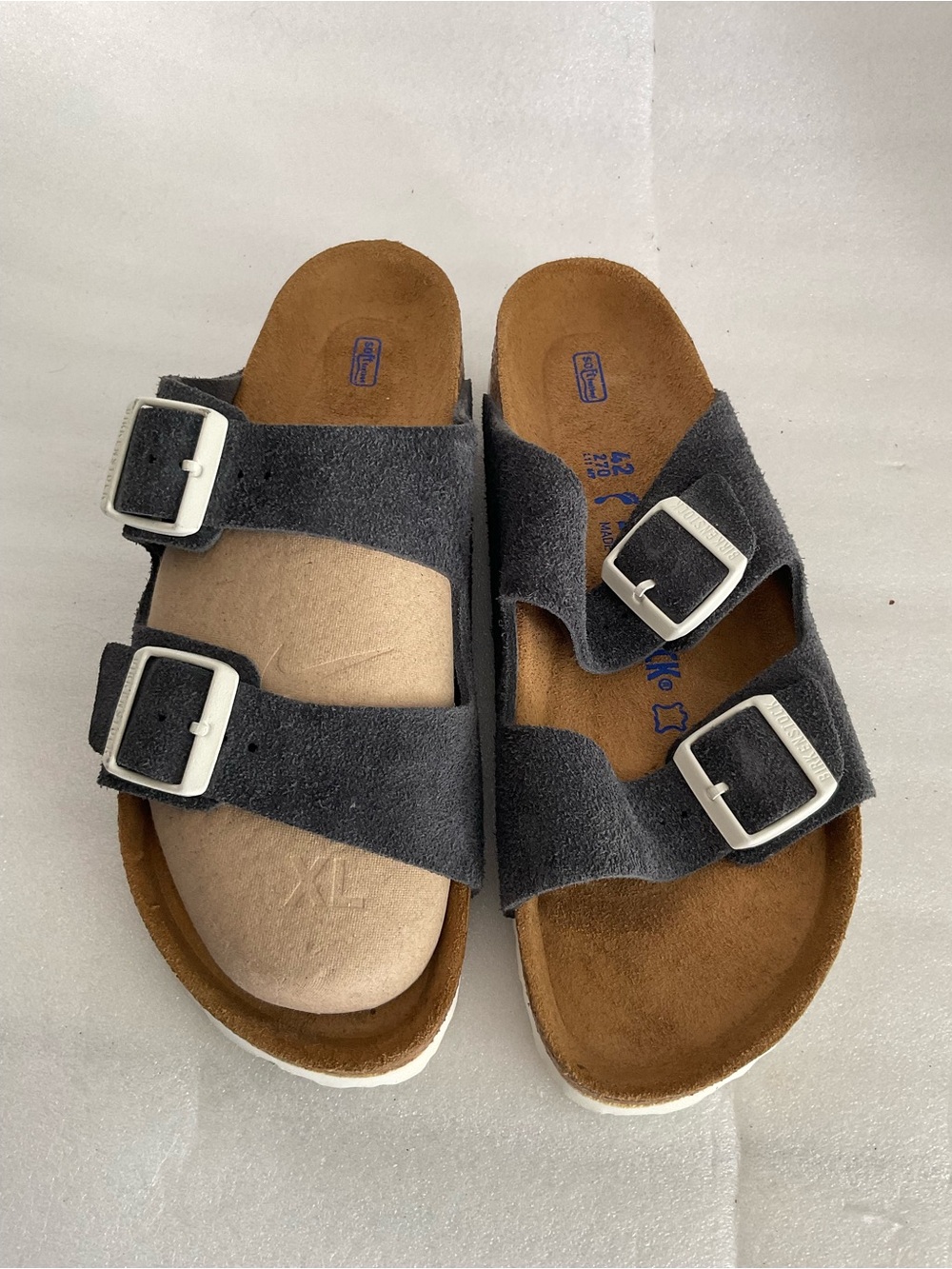 Birkenstock Gray Suede Two-Band Slide Sandals 42